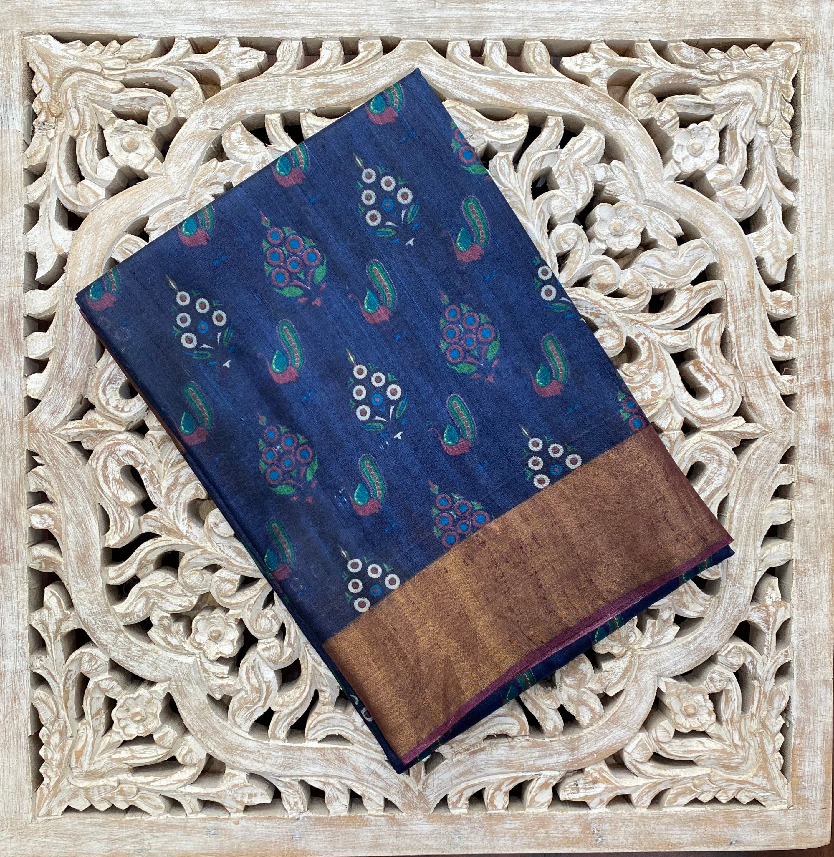 Tussar silk peacock printed