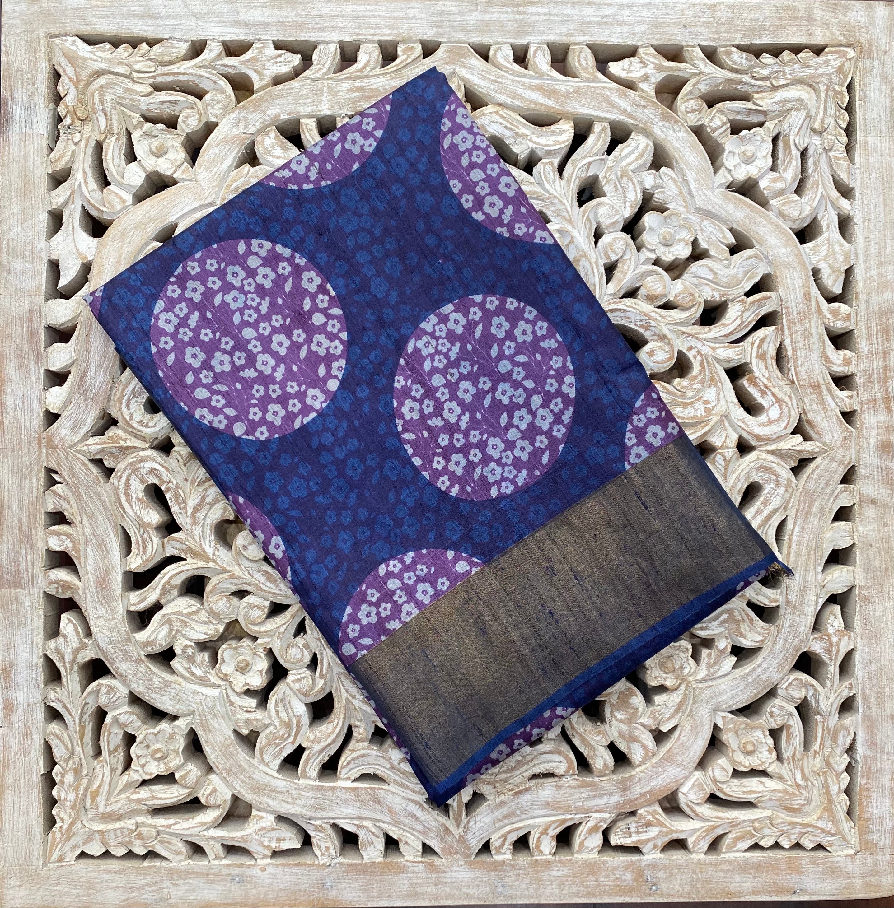 Tussar silk floral daisy printed saree