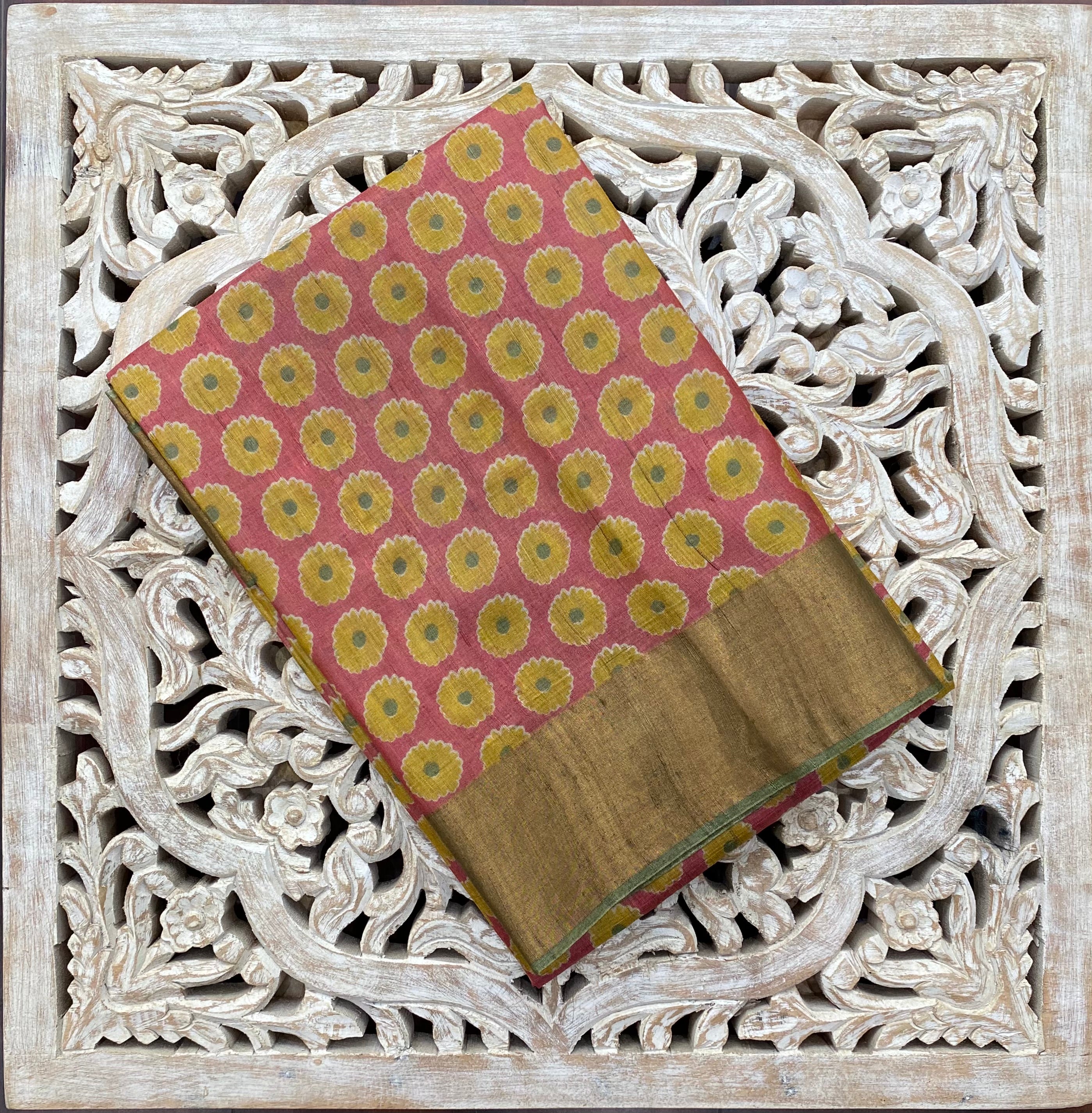 Tussar silk mini sunflower printed saree