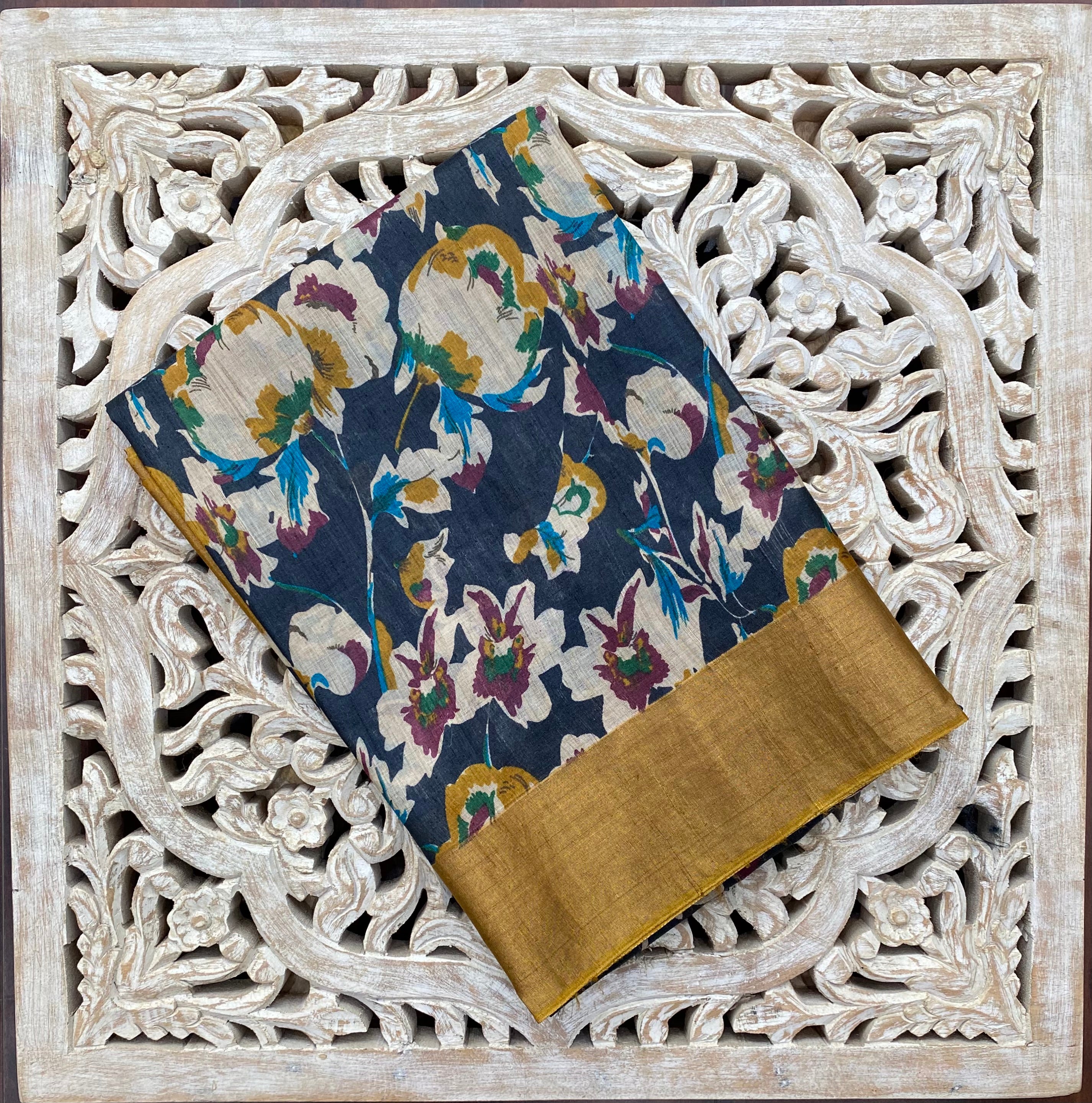 Tussar silk floral printed saree