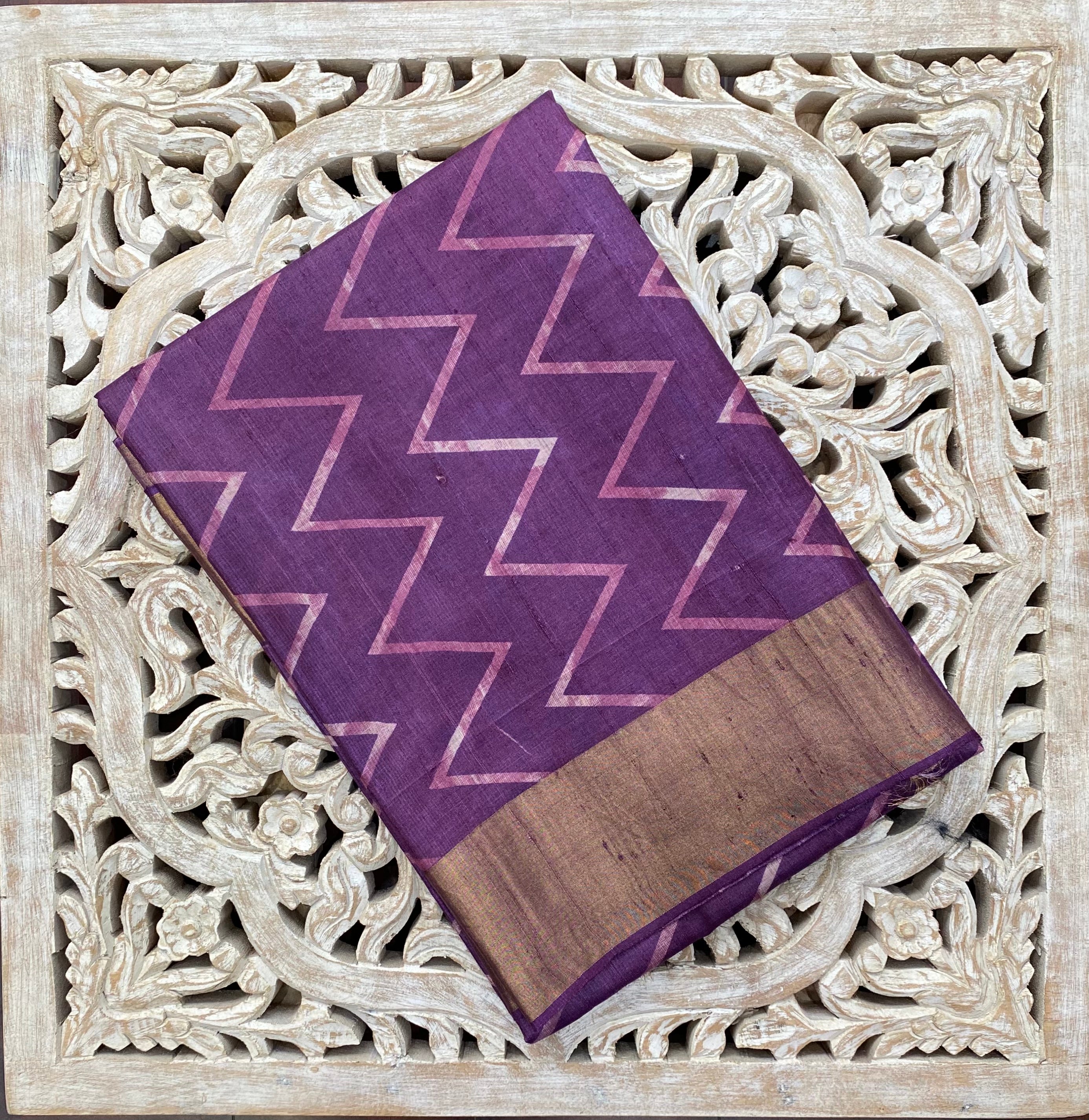 Tussar silk zig zac printed saree
